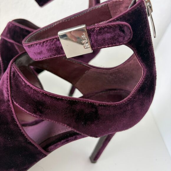 Lauren Ralph Lauren Tyra Peep Toe Purple Velvet Sandal Size 6.5B Burgundy Formal - Picture 2 of 8